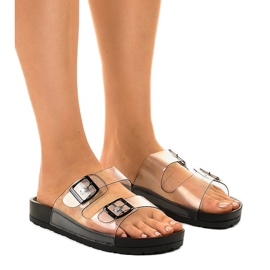 Czarne klapki transparentne z klamrą SE-9605 wielokolorowe