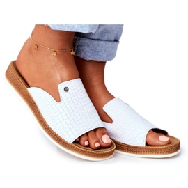 Klapki Damskie Eleganckie Skórzane Białe Nicole 2495 Pompey