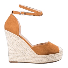 SHELOVET Wysokie Espadryle Na Koturnie brązowe