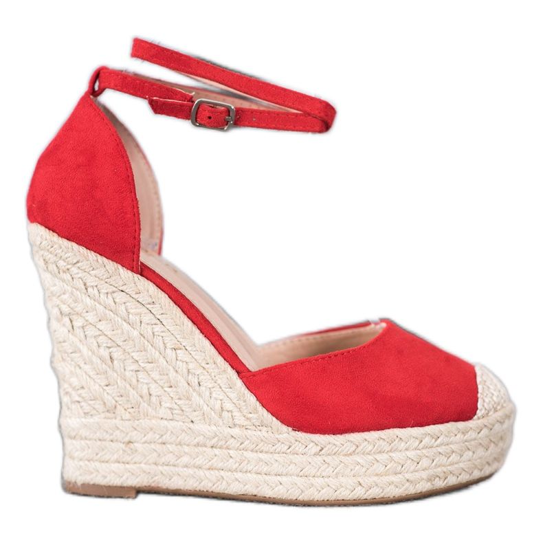 SHELOVET Wysokie Espadryle Na Koturnie czerwone