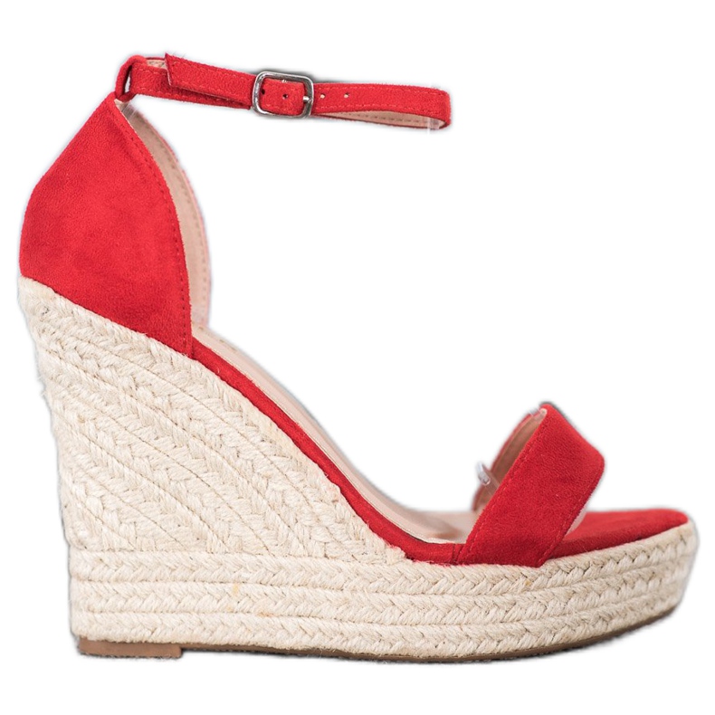 SHELOVET Seksowne Sandałki Na Koturnie czerwone