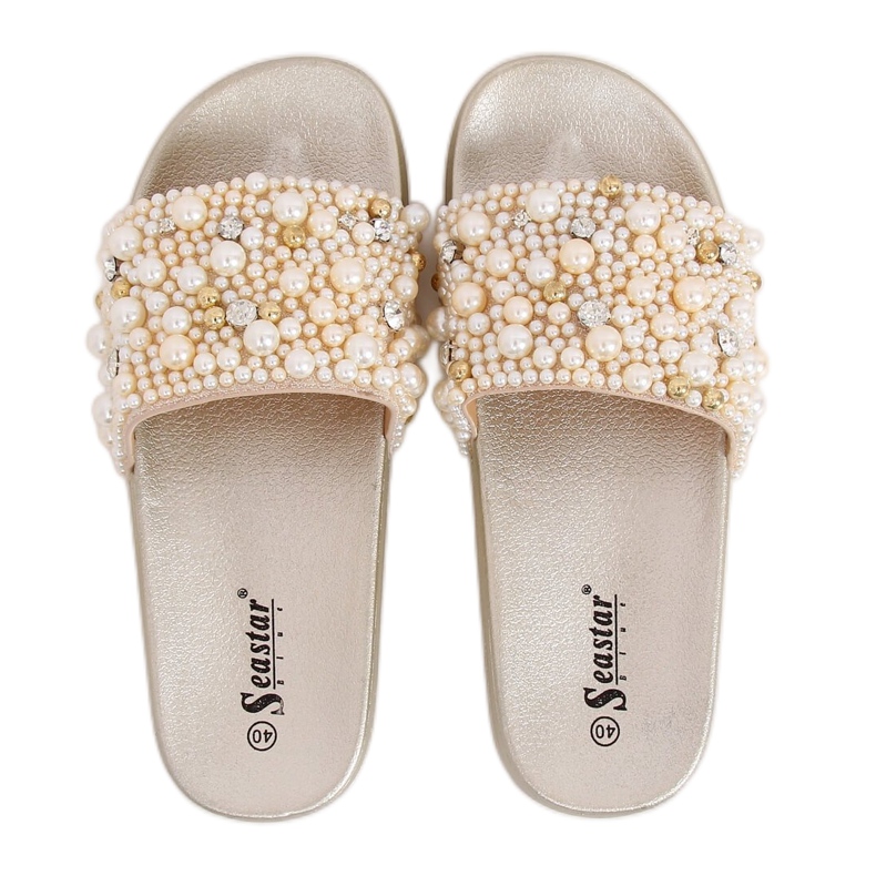 Klapki z perełkami złote BG66 Gold złoty