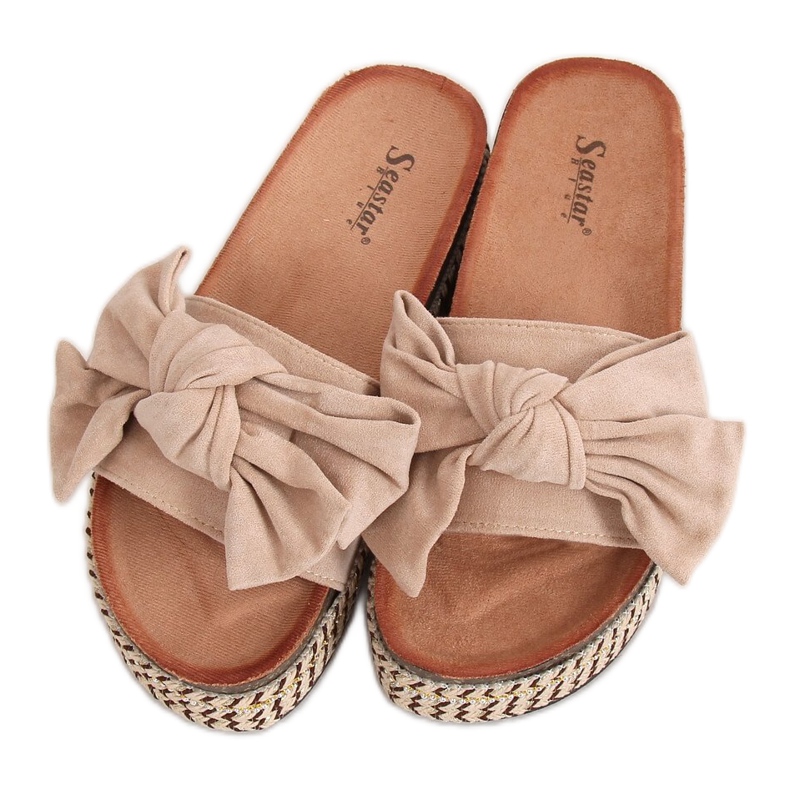 Klapki na wysokiej podeszwie beżowe CK137P Beige beżowy