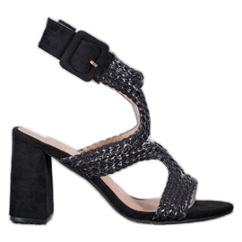 SHELOVET Plecione Sandały Na Słupku czarne