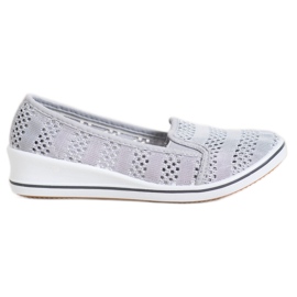 SHELOVET Ażurowe Balerinki szare