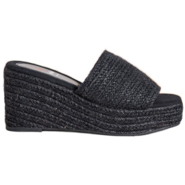 Kylie Modne Klapki Na Koturnie czarne