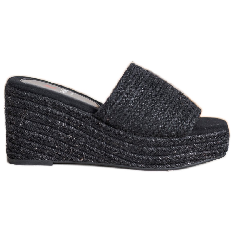 Kylie Modne Klapki Na Koturnie czarne