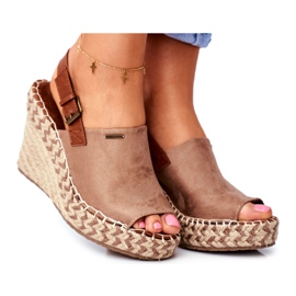 Sandały Damskie Na Koturnie Big Star Beżowe FF274982 beżowy