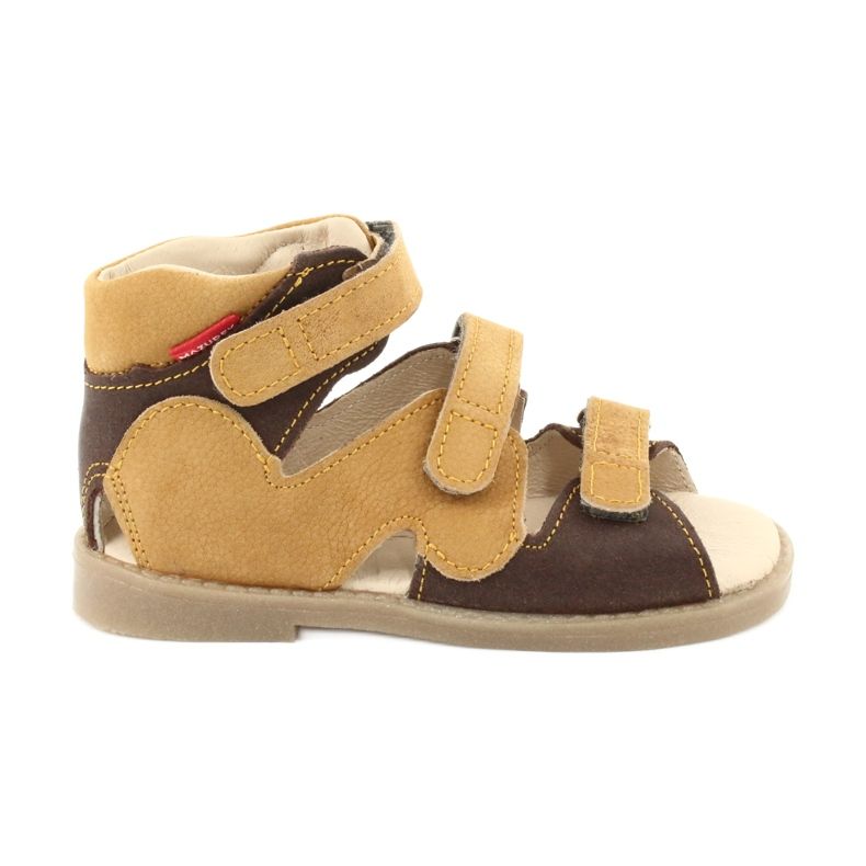 Sandałki skórzane profilaktyczne żółte/brąz Mazurek 291