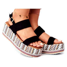 ADY Sandałki Damskie Na Platformie Czarne Sandy