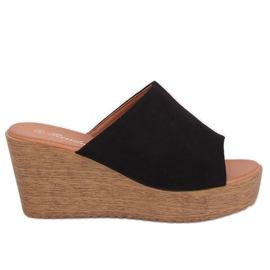 Klapki na koturnie chodaki czarne 10-236 Black