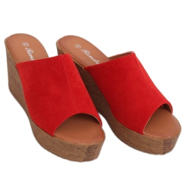 Klapki na koturnie chodaki czerwone 10-236 Red