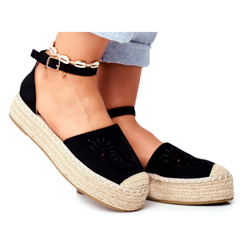 PS1 Espadryle Damskie Na Platformie Lniane Czarne Palermo