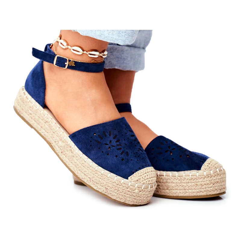 PS1 Espadryle Damskie Na Platformie Lniane Granatowe Palermo