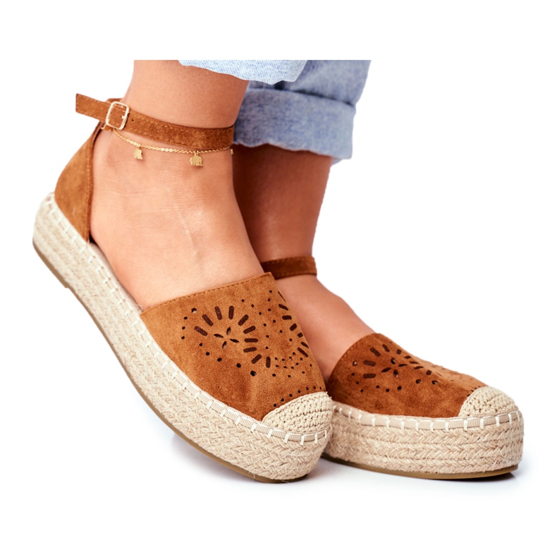 PS1 Espadryle Damskie Na Platformie Lniane Camel Palermo brązowe