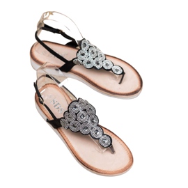 SDS Sandałki Na Platformie Ze Zdobieniami czarne