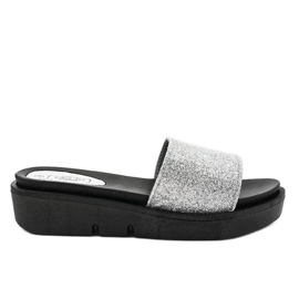 Srebrne klapki błyszczące E3969 szare