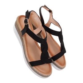 Sandałki na koturnie czarne L6629 Black