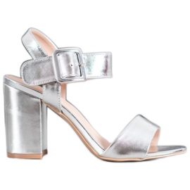 Small Swan Sandały Na Słupku Z Eko Skóry szare