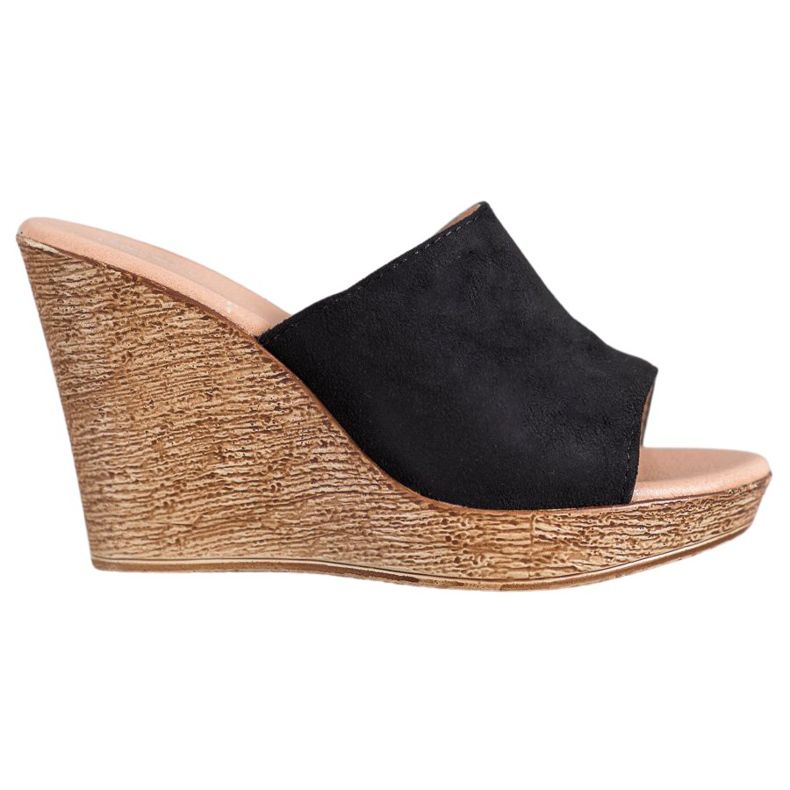 Small Swan Lekkie Zamszowe Klapki czarne