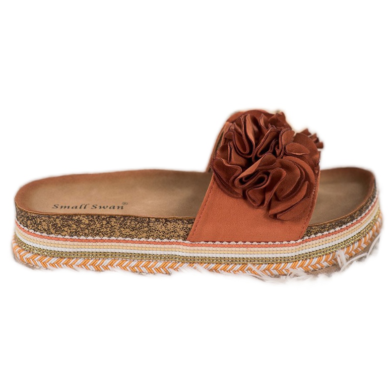 Small Swan Zamszowe Klapki Z Ozdobami wielokolorowe pomarańczowe