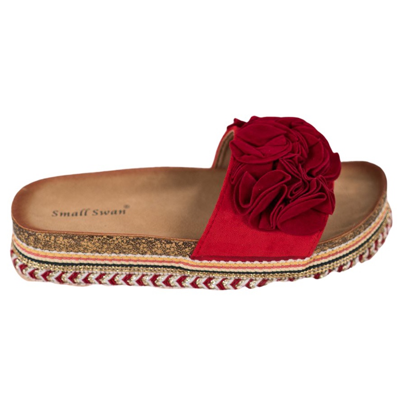Small Swan Zamszowe Klapki Z Ozdobami czerwone