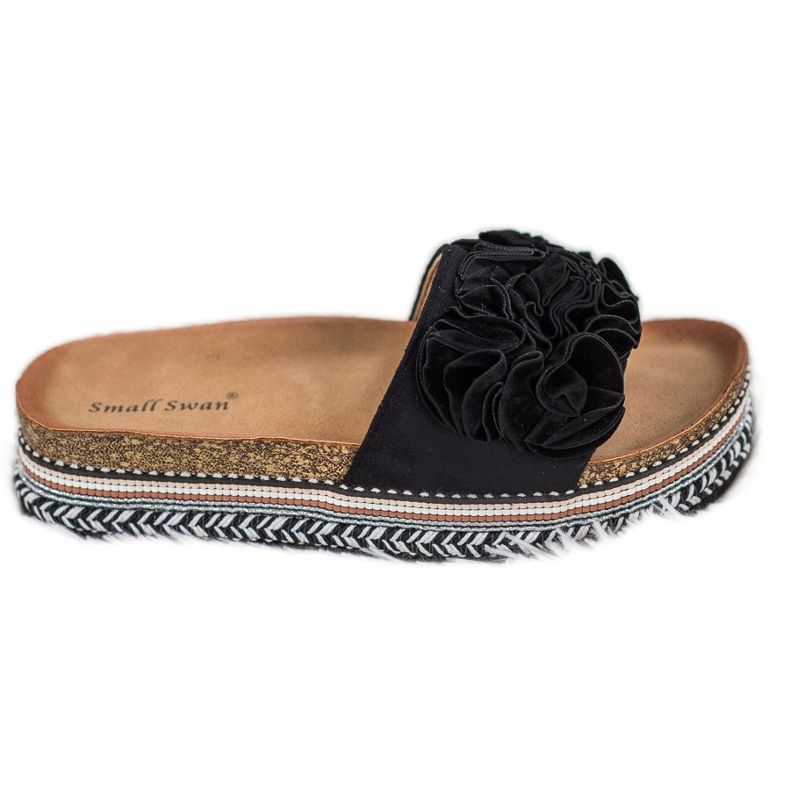 Small Swan Zamszowe Klapki Z Ozdobami czarne