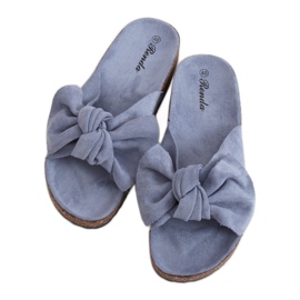 Klapki na korkowej podeszwie niebieskie 10-218 Blue