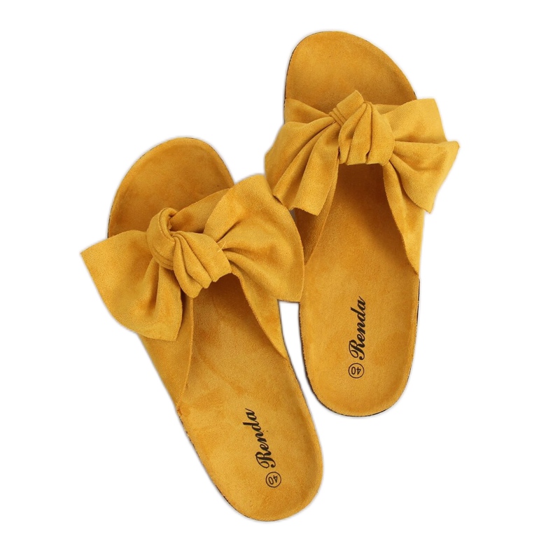 Klapki na korkowej podeszwie miodowe 10-218 Yellow żółte