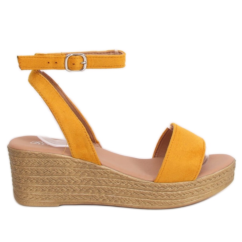 Sandałki na koturnie miodowe 019-18 Yellow żółte
