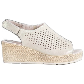 Filippo Skórzane Sandały Na Rzep szare żółte