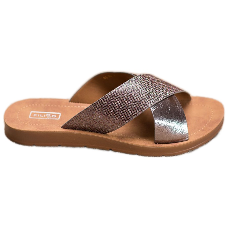 Filippo Błyszczące Klapki Z Eko Skóry szare