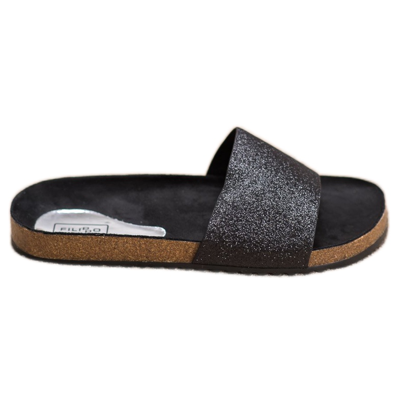 Filippo Czarne Klapki Z Brokatem