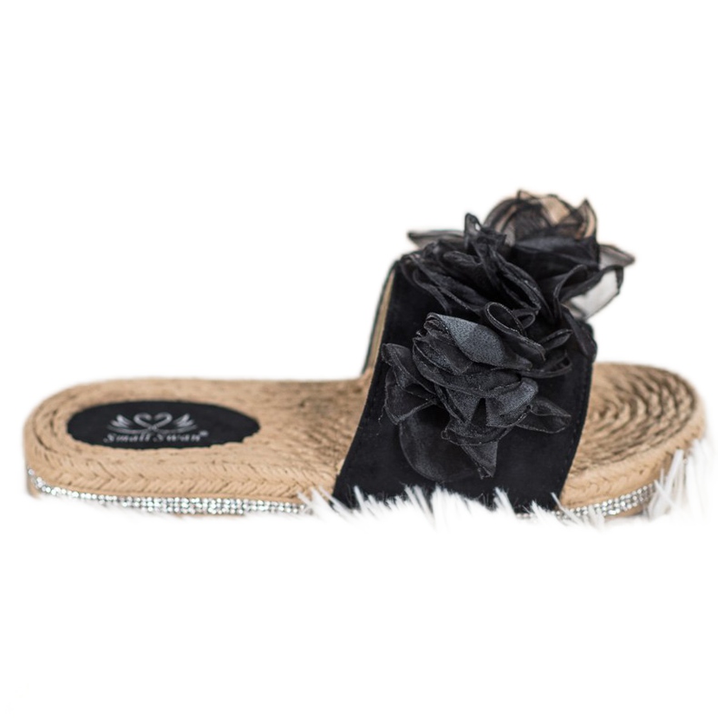 Small Swan Klapki Z Ozdobą czarne