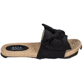 Small Swan Modne Klapki Z Kokardą czarne