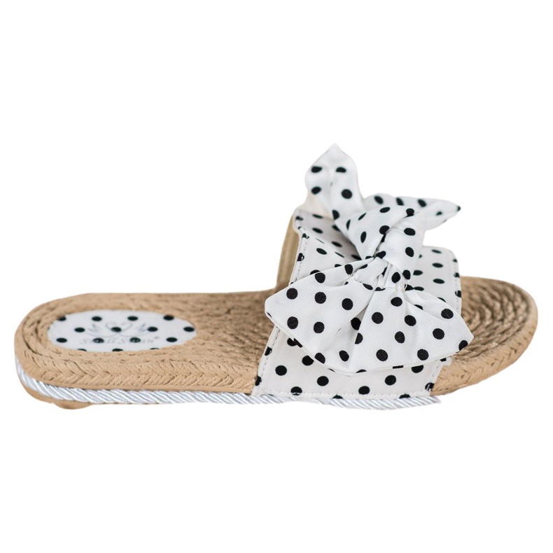 Small Swan Modne Klapki Z Kokardą białe