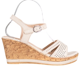 GOLL Sandały Na Koturnie Z Eko Skóry brązowe