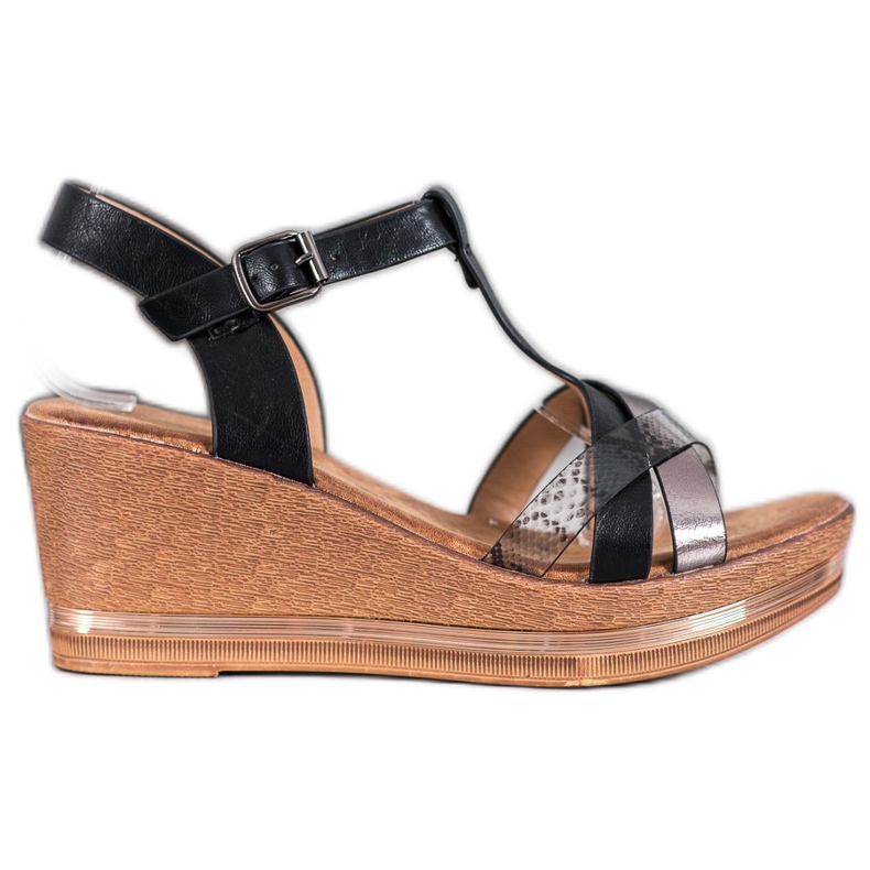 Evento Eleganckie Sandały Na Koturnie czarne