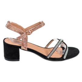 Small Swan Sandały Na Słupku Z Cyrkoniami czarne żółte