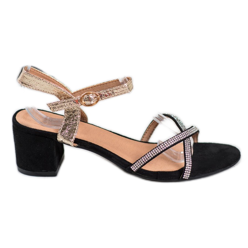 Small Swan Sandały Na Słupku Z Cyrkoniami czarne żółte