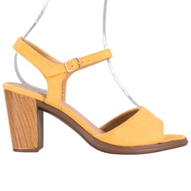 SHELOVET Żółte Zamszowe Sandałki