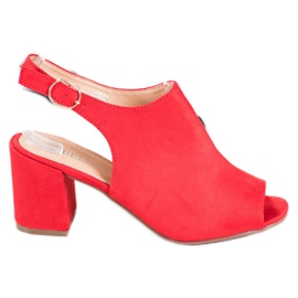 SHELOVET Klasyczne Sandałki Na Obcasie czerwone