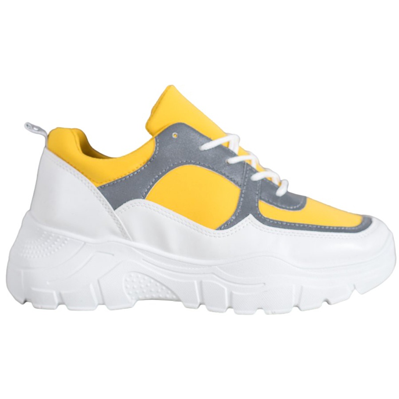 SHELOVET Modne Sznurowane Sneakersy białe żółte