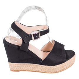 Clowse Czarne Sandały Na Wysokiej Koturnie