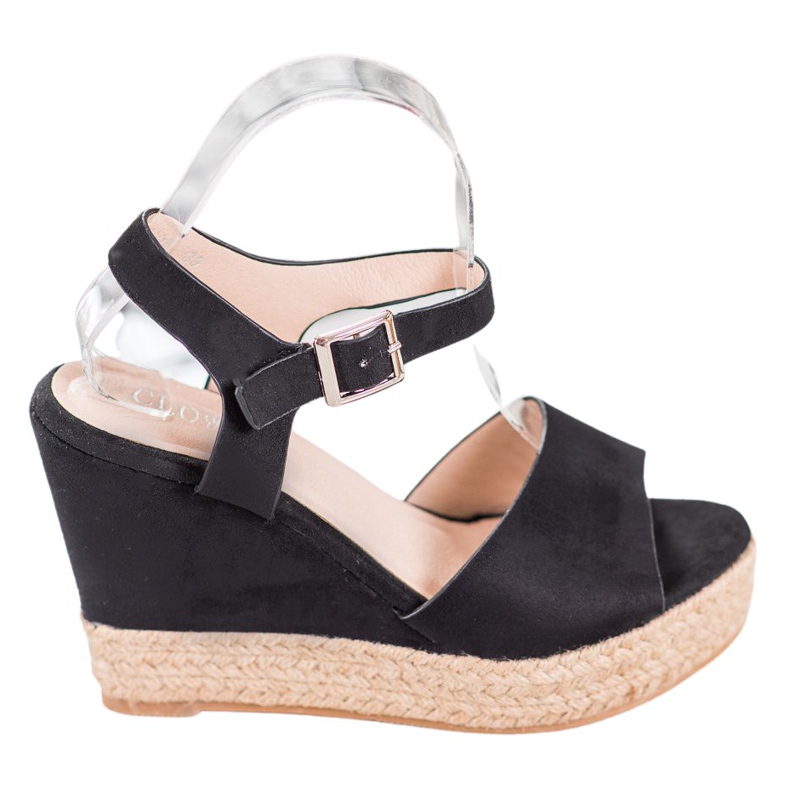 Clowse Czarne Sandały Na Wysokiej Koturnie