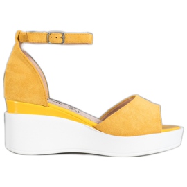 Weide Zamszowe Sandały Na Białej Koturnie żółte