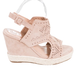 SHELOVET Ażurowe Koturny brązowe