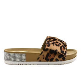 Leopard klapki casual z kokardką LW-10 brązowe