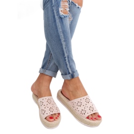Klapki ażurowe espadryle beżowe 99-62A Beige beżowy