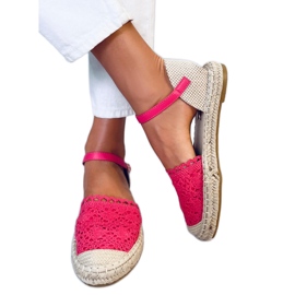 Espadryle koronkowe malinowe L-1067 Red różowe